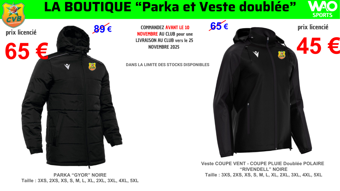 OFFRE Parka et Coupe Vent valable jusqu'au 10 novembre